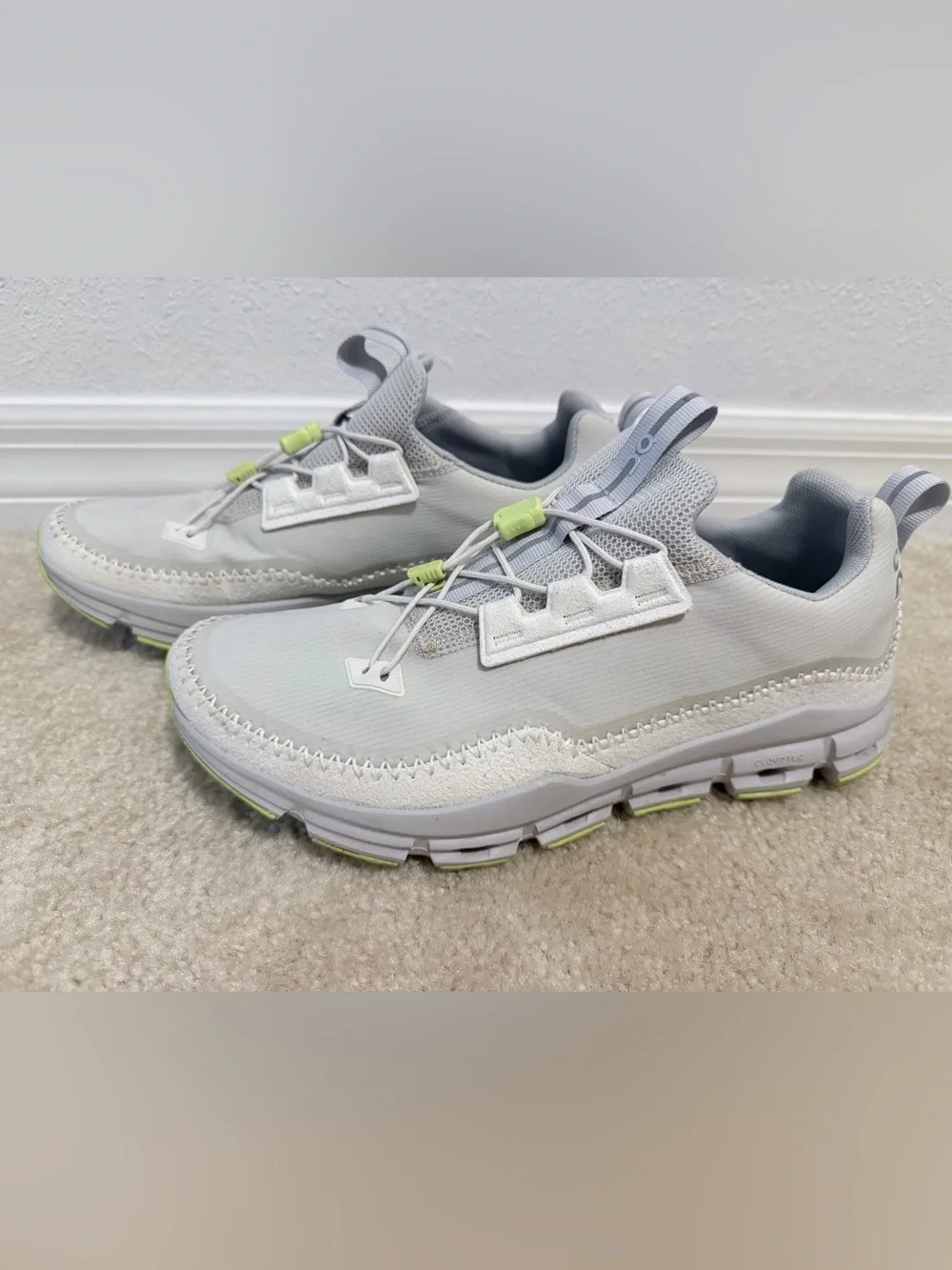 On Running Men's CloudTec Trail Sneaker in Light Grey with Lime Accents